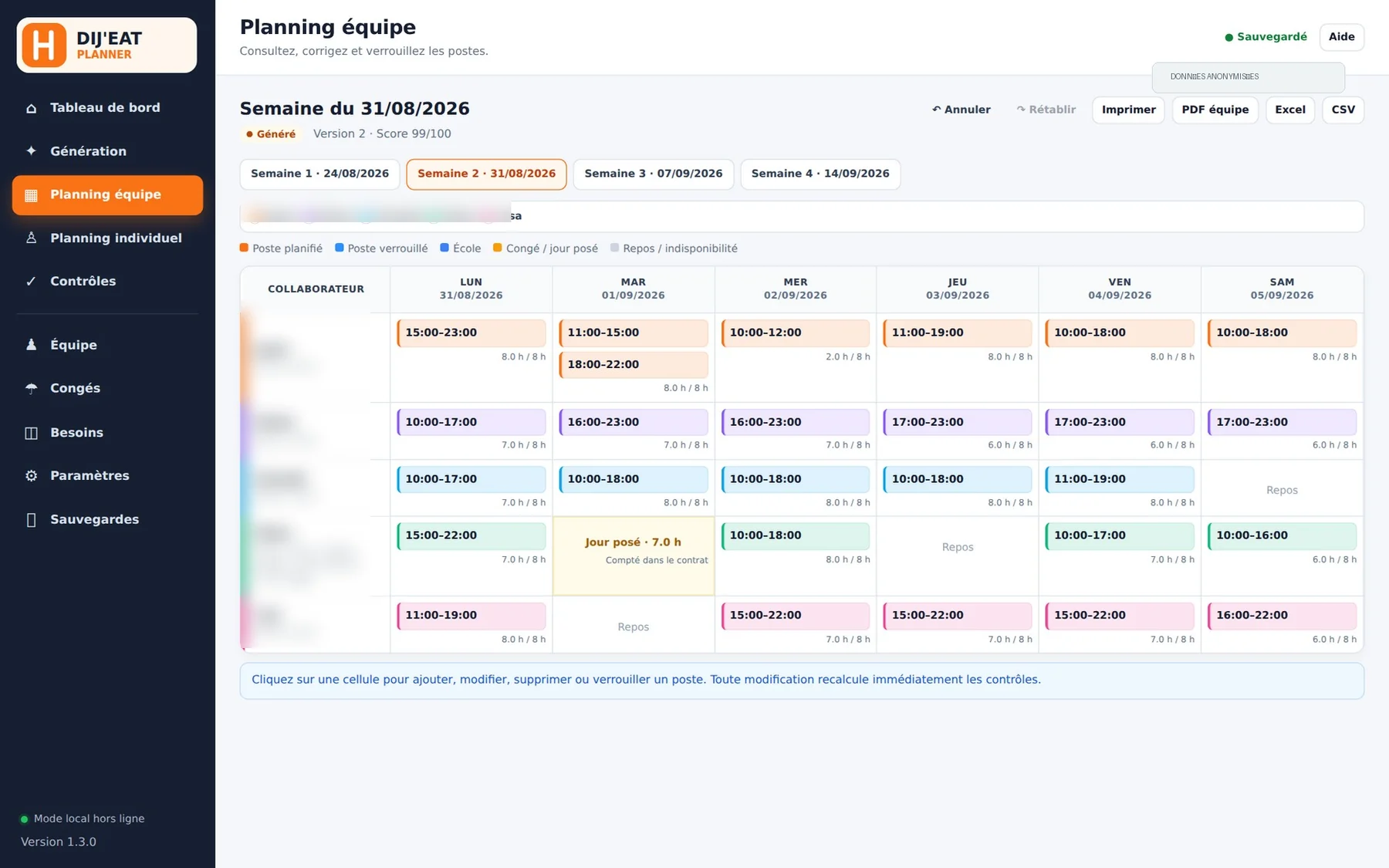 Interface de planification DIJ’EAT Planner